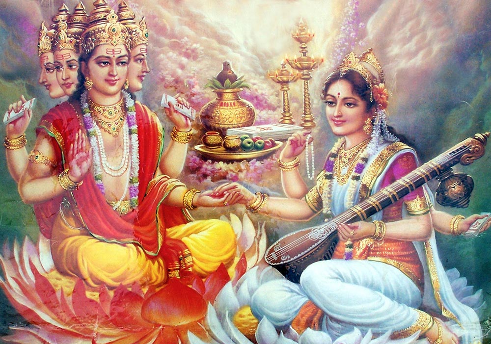 देवी सरस्वती ब्रह्मा जी के साथ देवी सरस्वती ब्रह्मा जी के साथ