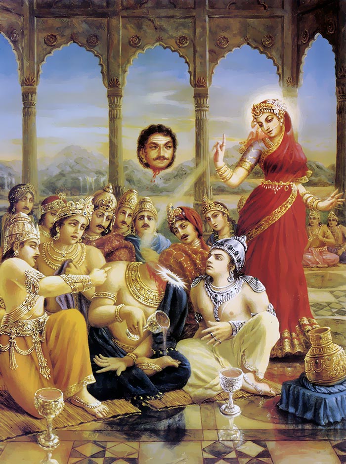 मोहिनी अवतार में <b>भगवान श्री हरि</b> विष्णु द्वारा अपने सुदर्शन चक्र से अमृत पान करने वाले राहु का मस्तक काटना मोहिनी अवतार में <b>भगवान श्री हरि</b> विष्णु द्वारा अपने सुदर्शन चक्र से अमृत पान करने वाले राहु का मस्तक काटना।