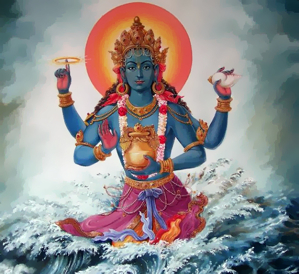 समुद्र मंथन में अमृत कलश अपने हाथों में ले कर प्रकट होने वाले, देवताओं के वैध भगवान धन्वंतरी।